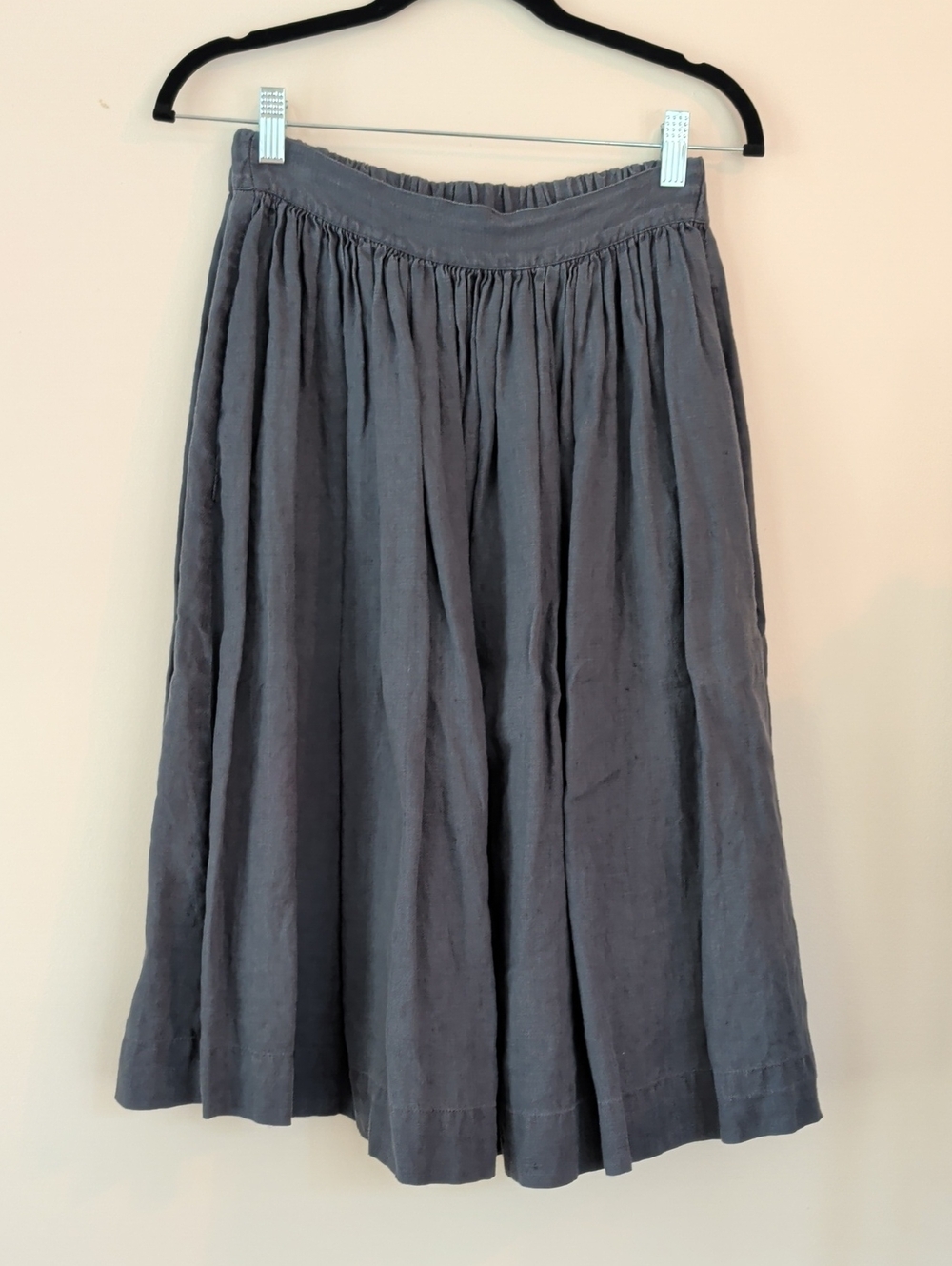 notperfectlinen Classic Gathered Midi Skirt - Gray Size Medium